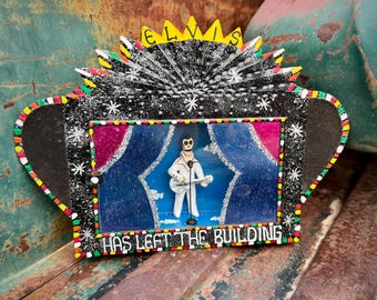 Vintage Mexican Shadowbox Nicho Shrine 10.5" x 7.25" Elvis Has Left the Building, Folk Art