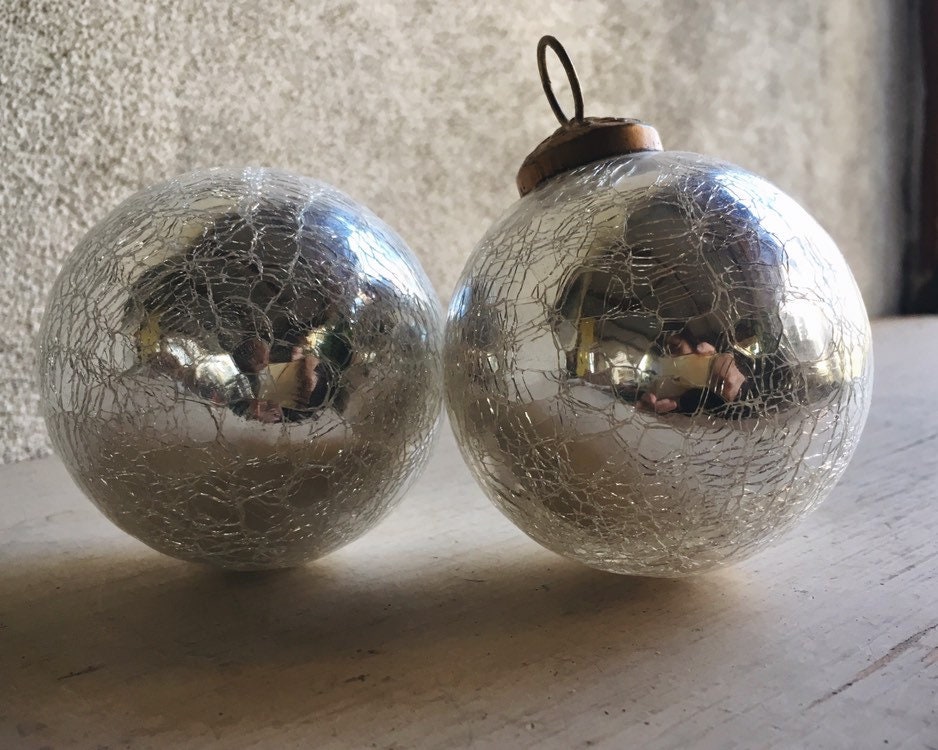 Vintage White Silver Mercury Glass Christmas Ornament Kugel Style
