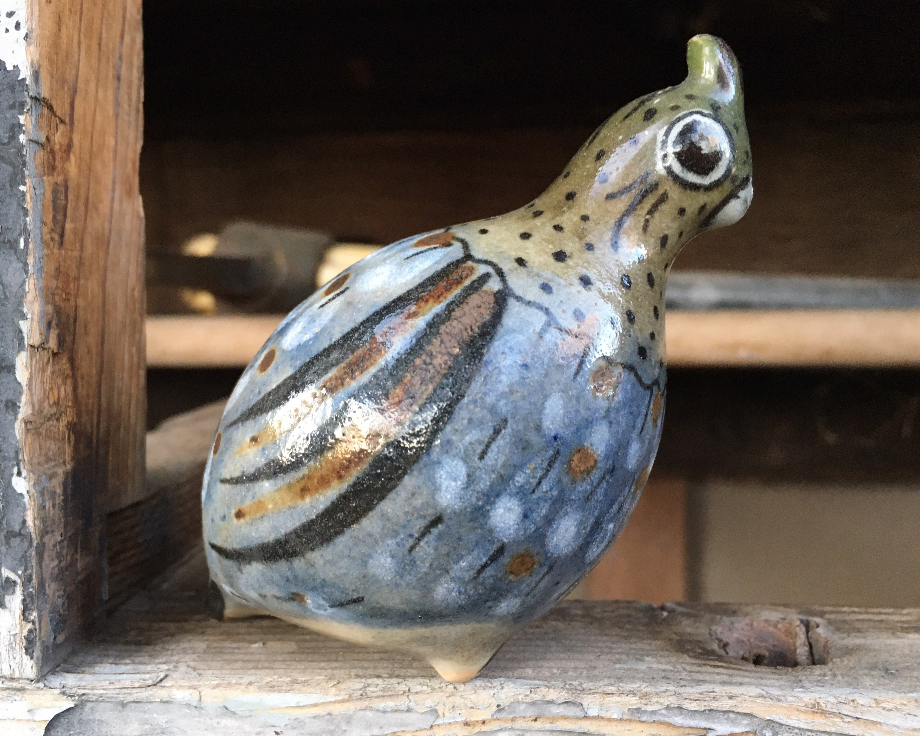 Signed Ken Edwards Mexican Pottery Quail Figurine, Tonala El Palomar