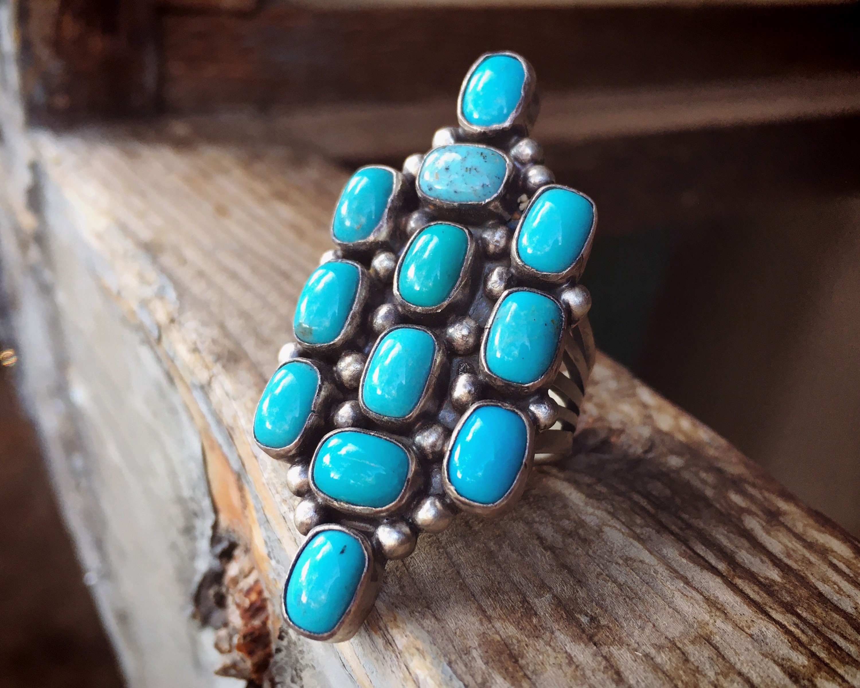 Navajo Paul Livingston Turquoise Cluster Ring for Women Size 8, Native ...