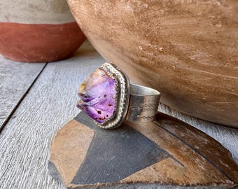 Vintage Sterling Silver Amethyst Crystal Ring Size 9