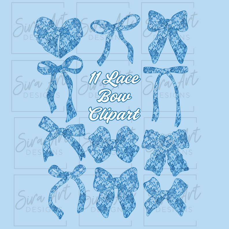 Blue Lace Bow Clipart Bundle, Coquette Ribbon PNG (digital Download) - Etsy