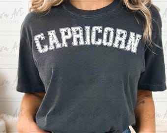 Capricorn Zodiac Sign Distressed PNG, Varsity Astrology Design, Birthday Horoscope Shirt Sublimation
