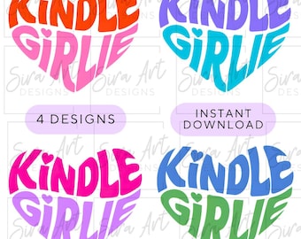 Kindle Girlie Heart PNG Bundle, Bookish E-reader Design, Reading Ebook Sublimation