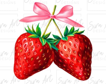 Erdbeere Schleife PNG, Erdbeeren Rosa Coquette Bow Design, Beerenband Clipart