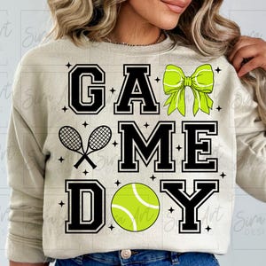 Tennis Game Day Design: Bow & Ribbon PNG (Digital Download)