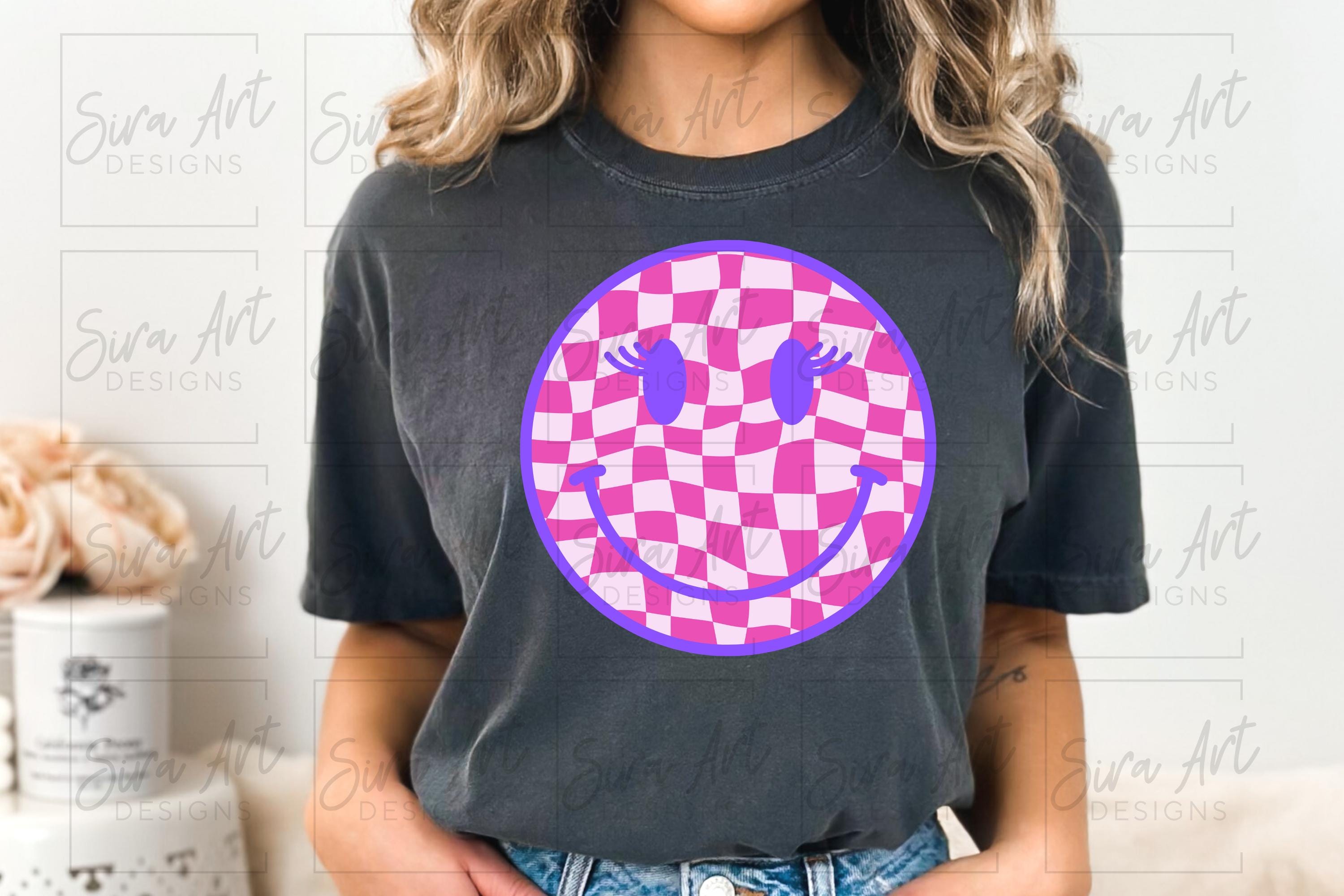 Retro Checkered Smile Face PNG Bundle, Happy Faces Groovy Checker Set ...
