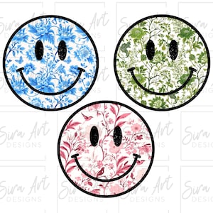 Chinoiserie Smile Png, Smiley PNG, Happy Face png, Distressed Smiley Png, Floral Smile Png, Retro Happy Smile Flower Png Sublimation Design