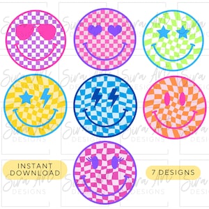 Retro Happy Smile Bundle Png, Kariertes Lächeln Gesicht Png, Groovy Smile Gesicht Png, Smiley Gesicht Png, glückliches Gesicht png, Checker png, Süßes Lächeln Set