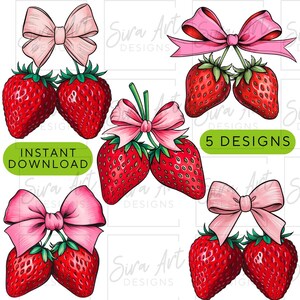 Strawberry Bow PNG: Coquette Girl Clipart Set (Digital Download)