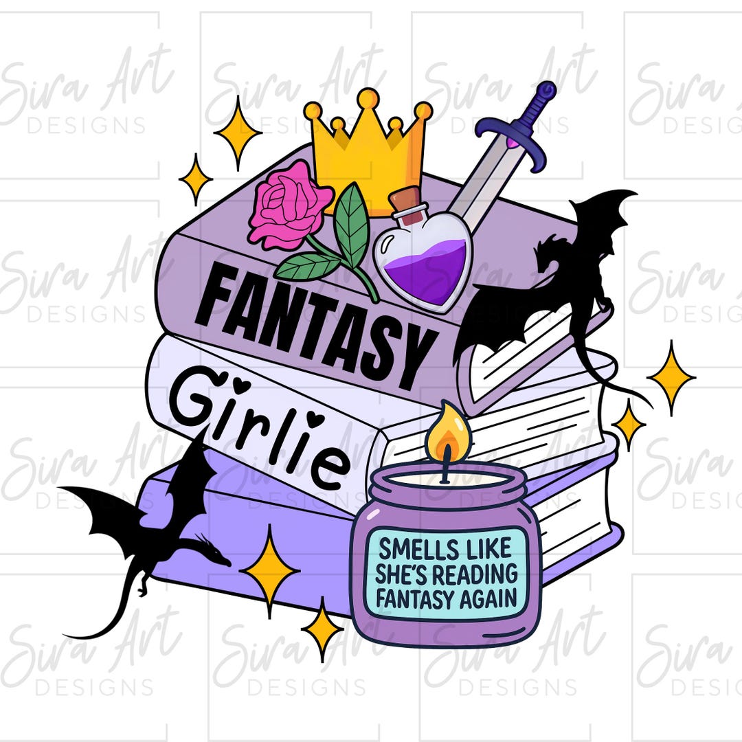 Fantasy Shortsstack Fantasy Girlie Book Stack PNG, Bookish Dragon Design, Romantasy Reader ...