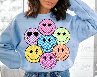 Retro Kariertes Lächeln Gesicht PNG, Groovy Smiley Faces Sublimation Design