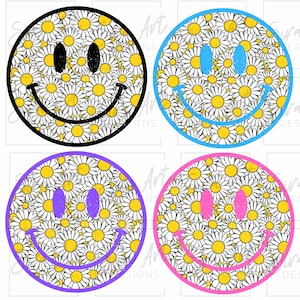 Daisy Smile Png, Smile Retro Happy Flowers PNG, Daisies Png, Floral Smiley Face Png, Distressed Smile Bundle, Happy Face Png, Happy Smile