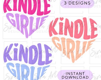Kindle Girlie PNG Bundle, Reading Books Design, Bookish Ereader Heart Clipart
