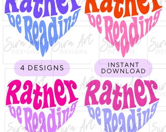 Rather Be Reading PNG Bundle, Heart Bookish Clipart Set, Reader Book Lover Design
