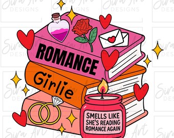 Romance Girlie Bookstack PNG, Romantasy Spicy Books Reader Clipart, Romantic Book Lover Design