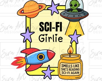Sci-Fi Kindle Girlie PNG, Escaping Reality Reader Clipart, Science Fiction Book Lover-ontwerp