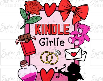 Valentine Kindle Girlie PNG, romantisk bok Ereader Clipart, bokdesign för alla hjärtans dag