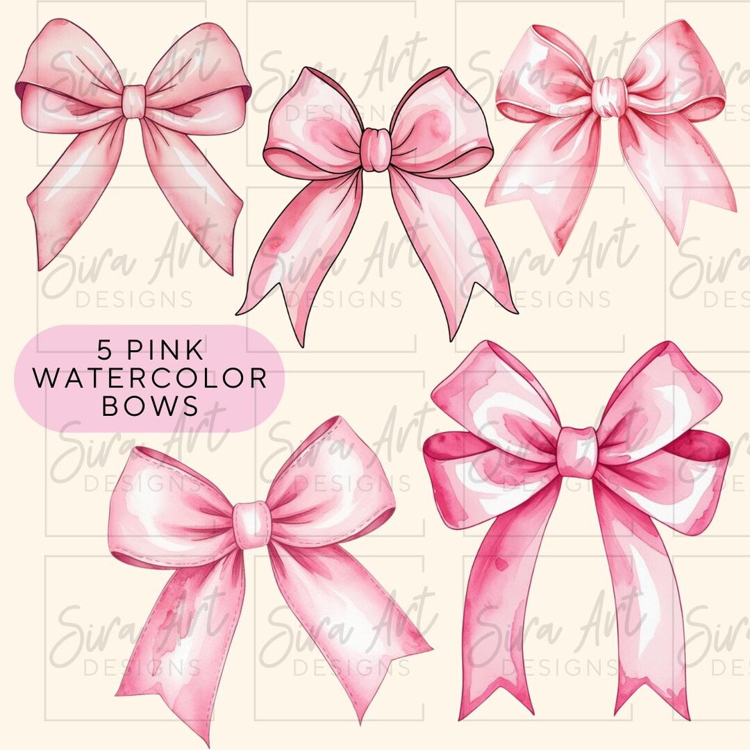 Watercolor Pink Bows Clipart Bundle, Coquette Ribbon PNG Design - Etsy