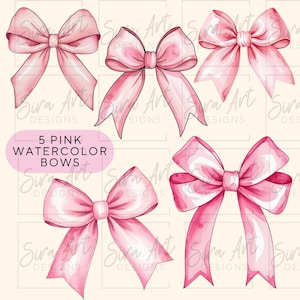 Watercolor Pink Bows Clipart: Coquette Ribbon PNG (Digital Download)