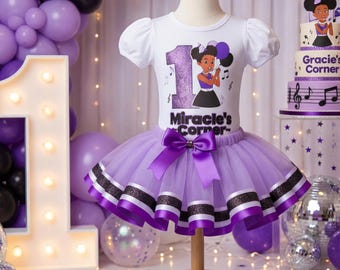 Gracie's Corner Inspired Tutu Set: Purple & Black Birthday Outfit