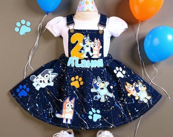 Blue Dog Paw-ty Time Overall Dress