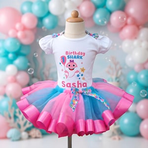 Anpassad Shark-outfit, rosa och blått tutu-set