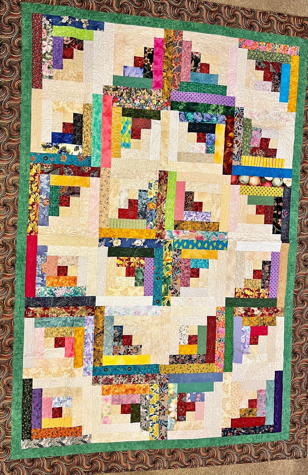 Scrappy Log Cabin Quilt - Etsy