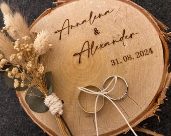 Trauringhalter Ringkissen mit Trockenblumen  Hochzeit Eheringe Trauringe Holzscheibe Trauung Ehe Ehepaar Mann & Frau Geschenk