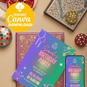 Editable Canva Invitation, Custom Printable Party Invite Template, Birthday Invite, Digital Birthday Girl Canva Edit