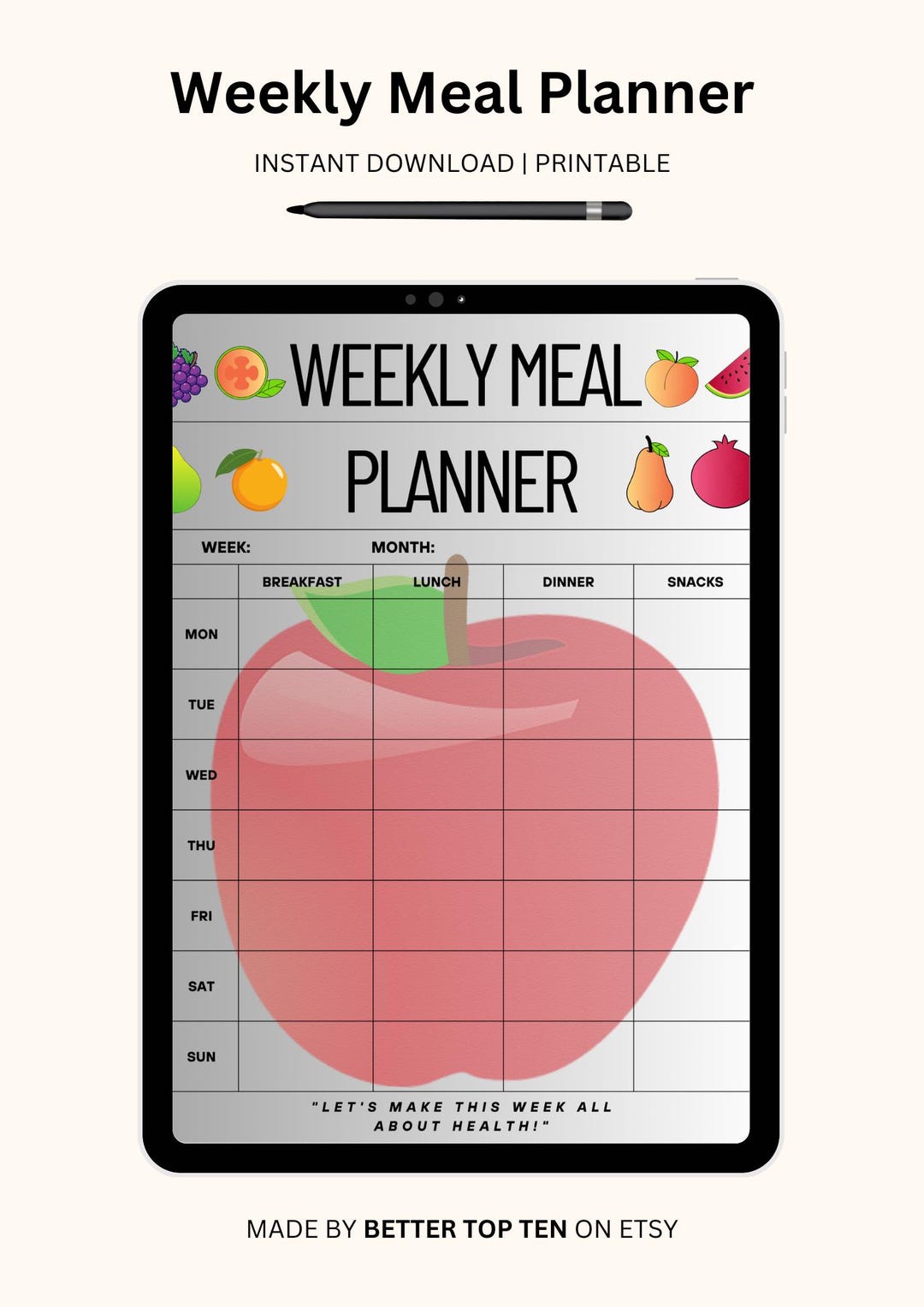 Weekly Meal Planner, Digital Meal Prep Organizer, Editable & Printable ...