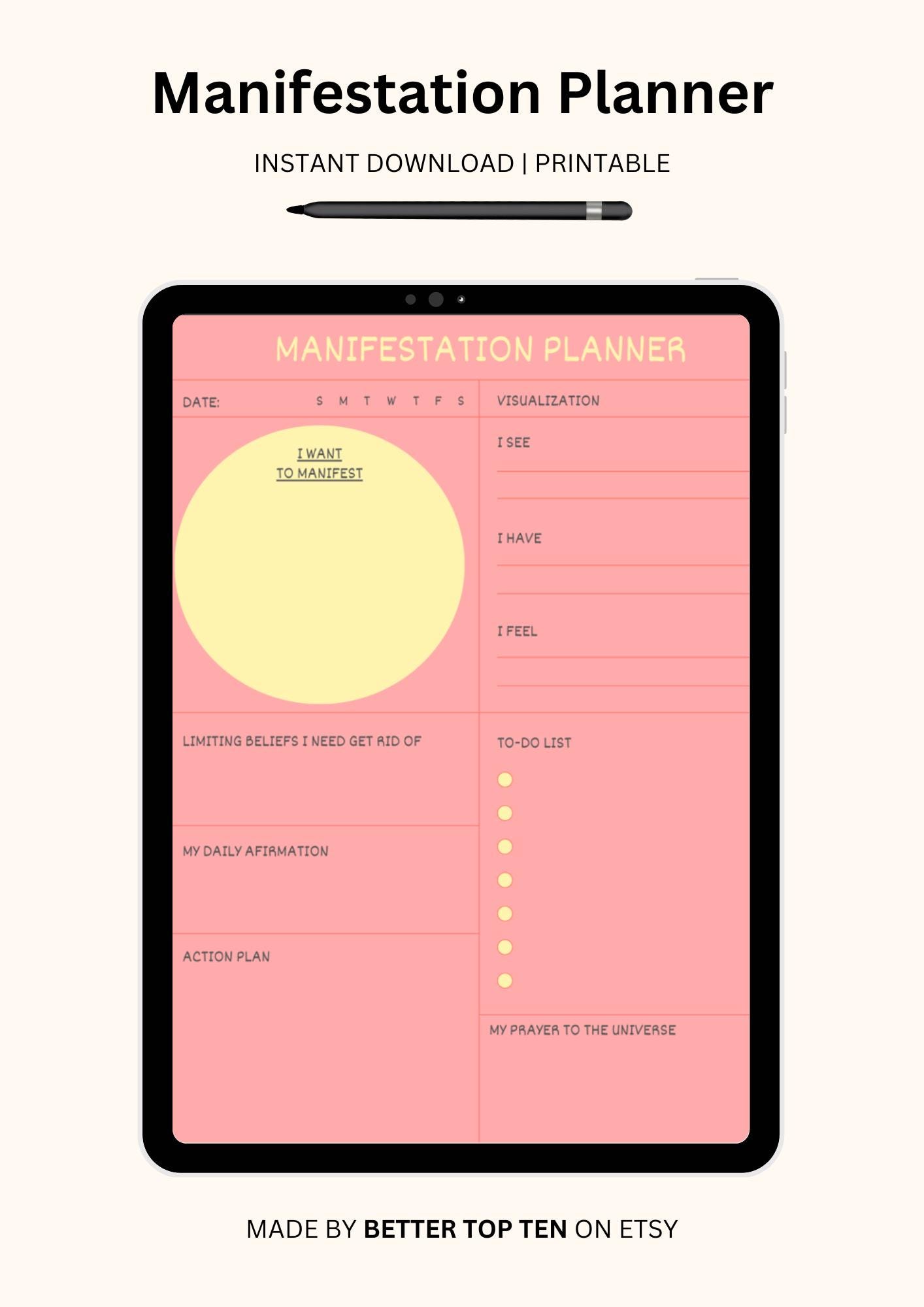 Manifestation Planner, Digital Law of Attraction Journal for Goal Setting, Vision Boards, Unlock Your Dream Life, Instant Download