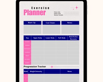Exercise Planner, Printable Workout Tracker & Fitness Journal, Digital Health Organizer, Goal-Setting Template PDF, Instant Download