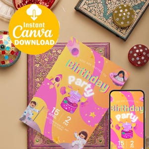 Editable Canva Invitation, Custom Printable Party Invite Template, Birthday Invite, Digital Birthday Girl Canva Edit