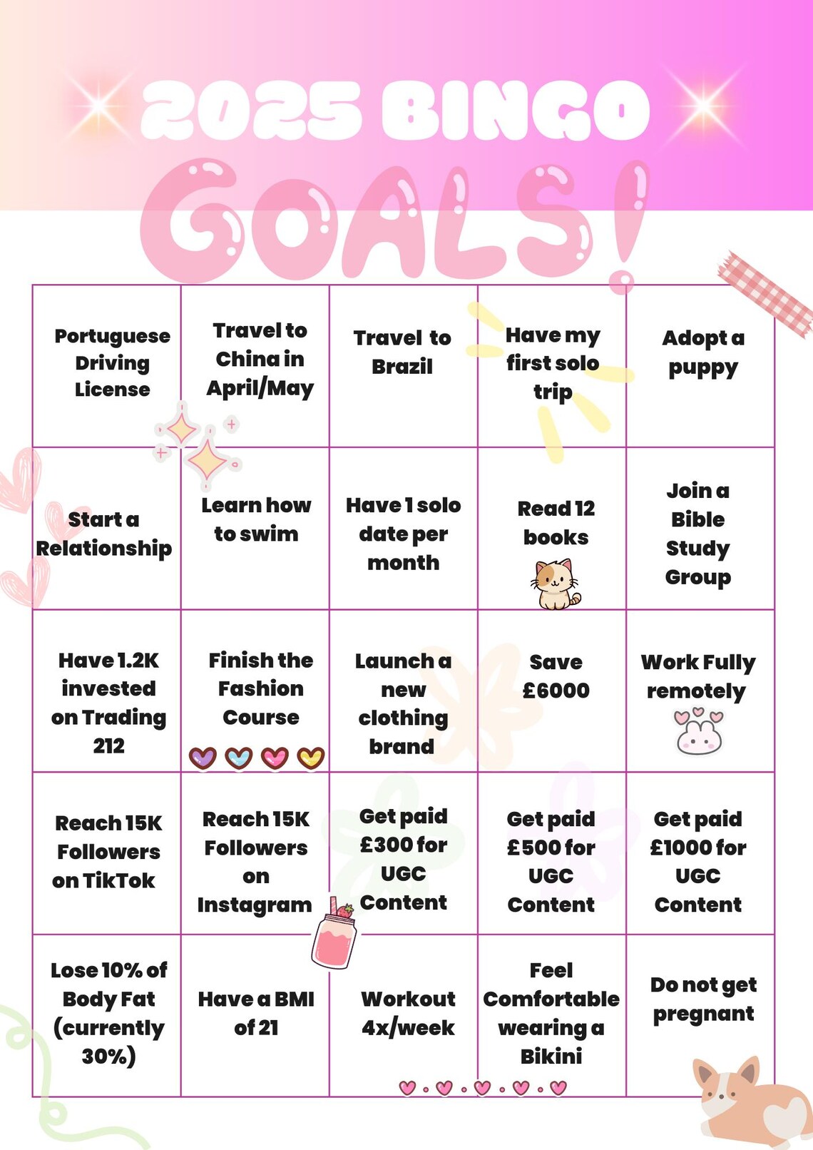 2025 Bingo Goals Game - to Print - Etsy