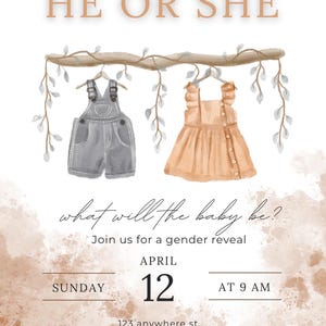 Druckbare ästhetische Beige Gender Reveal Einladungskarte, Canva Einladungskarte, Digitale Einladungskarte, Gender Reveal Digital Card