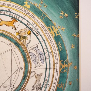 Vert émeraude : carte du ciel personnalisée, imprimée et finie à la main avec de la feuille d'or