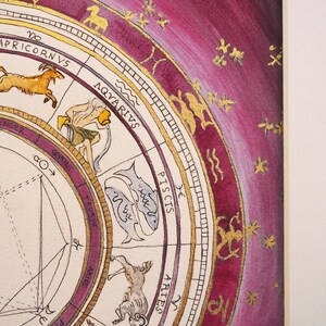 Rose minuit : thème astrologique personnalisé, imprimé et rehaussé de feuilles d'or à la main
