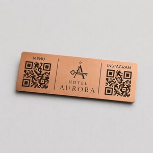Anpassad rektangulär ABS QR-kod med koppareffekt | Elegant platshållare för restaurang | Digital meny QR-meny