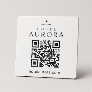 Anpassad vit ABS QR-kodetikett med logotyp | Elegant restaurangplaceringskort | Digital meny QR-kodsmeny