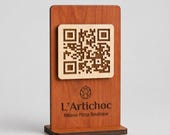QR Code in legno mogano personalizzato, segnatavolo inciso laser per menu digitale ristorante bar hotel