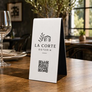 Présentoir de table pliable en or brossé personnalisé avec code QR, porte-menu chevalet avec logo gravé au laser, porte-numéro de table de restaurant