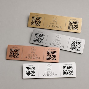 Rektangulär QR-kod i ABS med ståleffekt | Personlig | Elegant restaurangplaceringskort | Digital meny | QR-kodsmeny