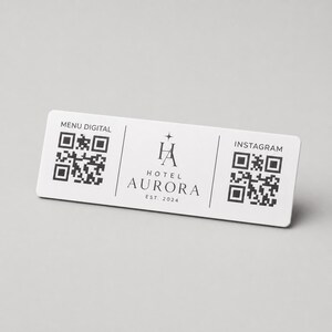 Rektangulär QR-kod i vit ABS | Anpassad | Elegant restaurangplaceringskort | Digital meny | QR-meny