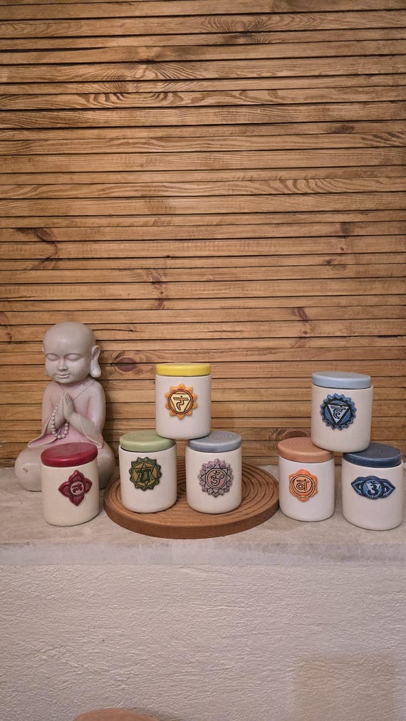 Handmade Chakra Candle Set: Ceramic Aromatherapy Candles