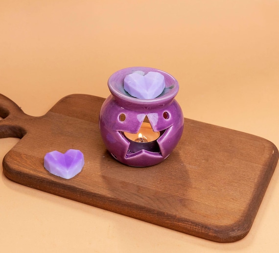 Handmade Heart Soy Wax Melts & Purple Ceramic Burner Set