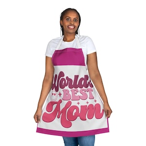 World's Best Mom Apron | Pink Retro Script, Mother's Day Kitchen Apron