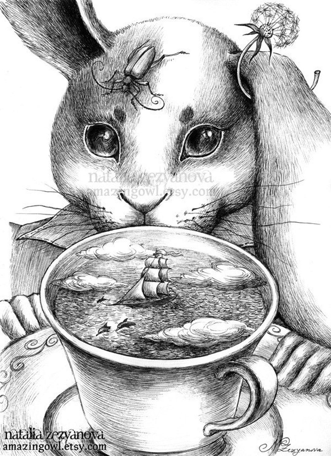 March Hare Tempest in a Teacup 8 X 10 Giclee Print Etsy