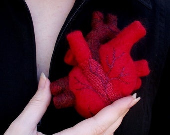 A Patchwork Heart - Needle-felted Anatomical Heart Sculpture Pincushion