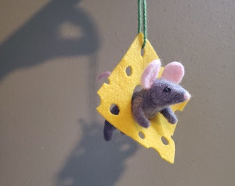 Original Ornament - Sweet Felted Mouse and Cheese